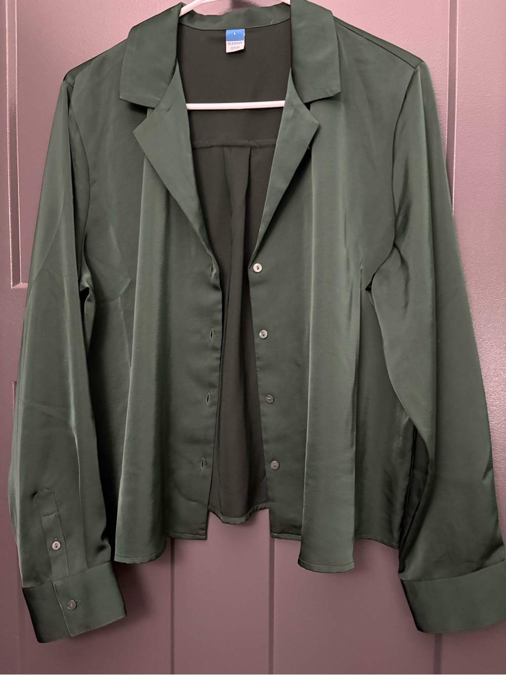 Old Navy Forest Green Satin Button-Down Shirt